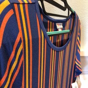 Lularoe med Julia w/ mustard,orange,blue stripes